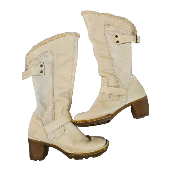 DR. MARTENS Dana‎ 2 Off White Ivory Leather High Leg Fur Boots #11966--US 7 - Picture 1 of 12